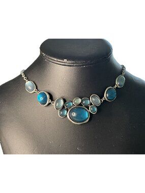 Vintage Signed Grace Adele GA Blue Green Statement Necklace | Retired Archival